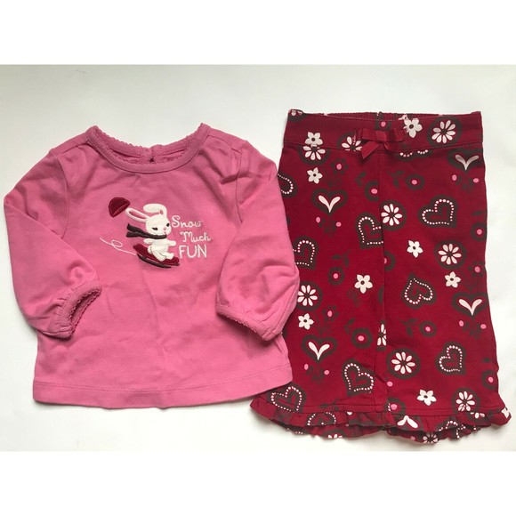 Girl's Size 6M 3-6 Months Two Piece Gymboree Pink Snow Bunny L/S Top & Pants - Picture 1 of 7